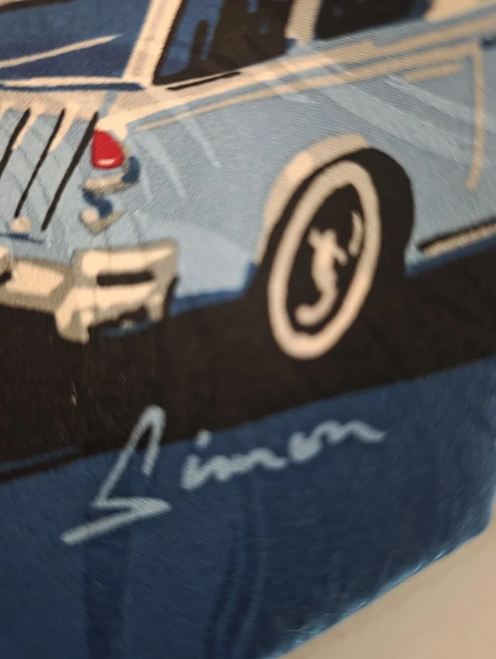 100% Silk Simon Men's Blue Classic Car Pattern Tie